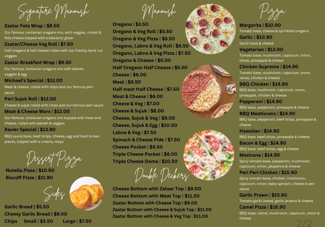 Manoush & Co menu board