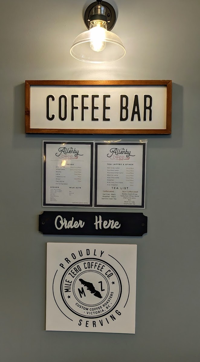 the Allenby Coffee Bar menu board