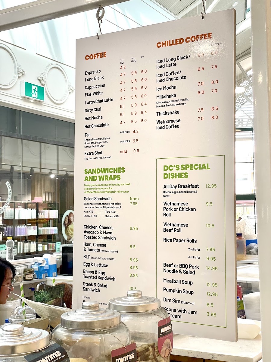 DC's Café menu board