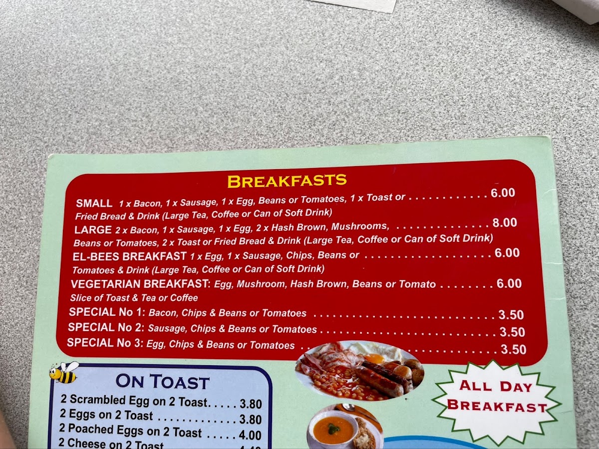 El-Bee's menu board