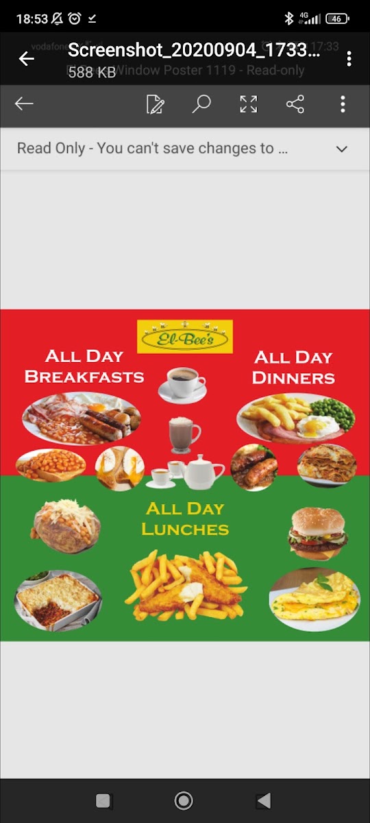 El-Bee's menu board