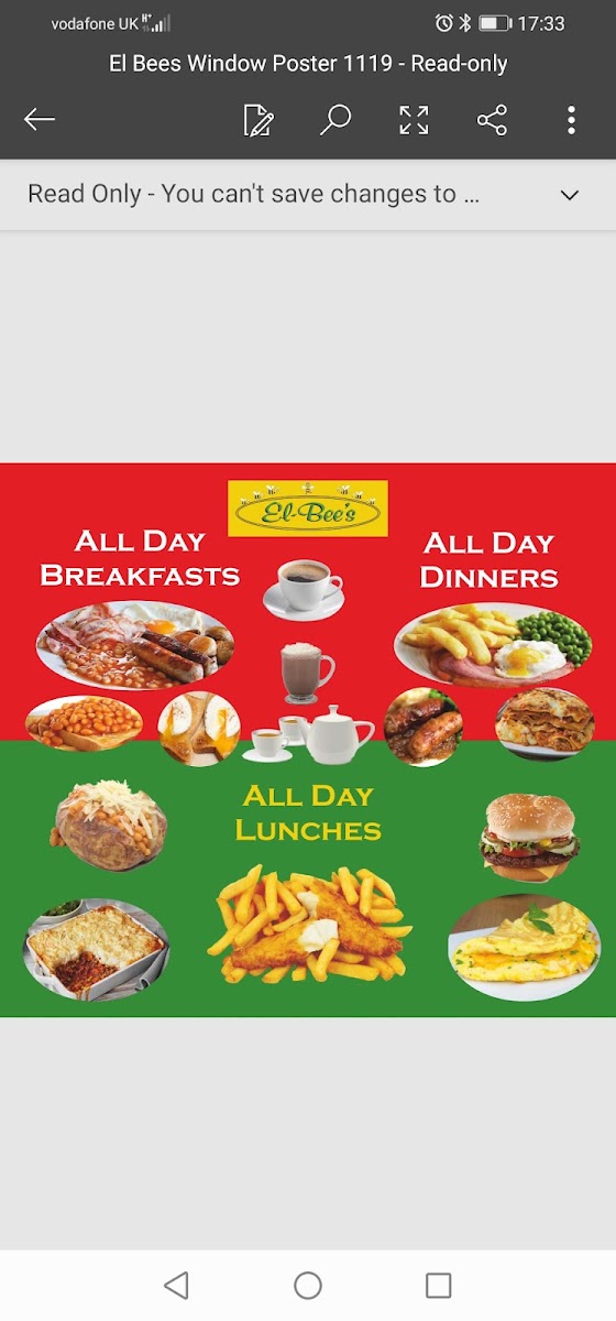 El-Bee's menu board