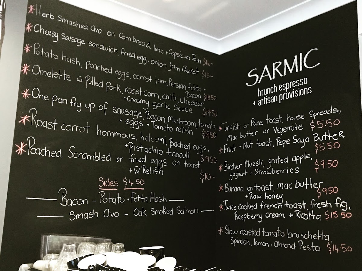 Sarmic Cafe menu board