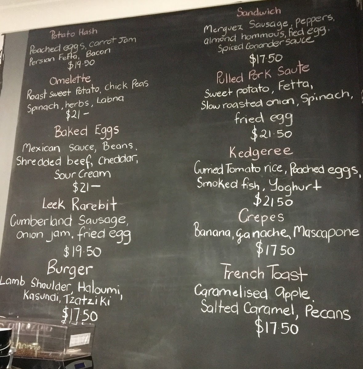 Sarmic Cafe menu board