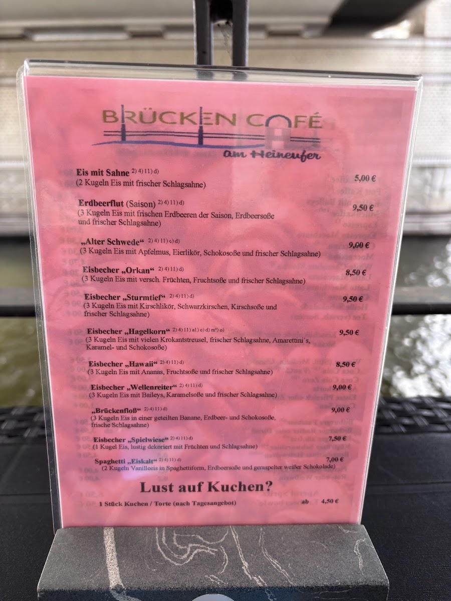 Brückencafé am Heineufer menu board