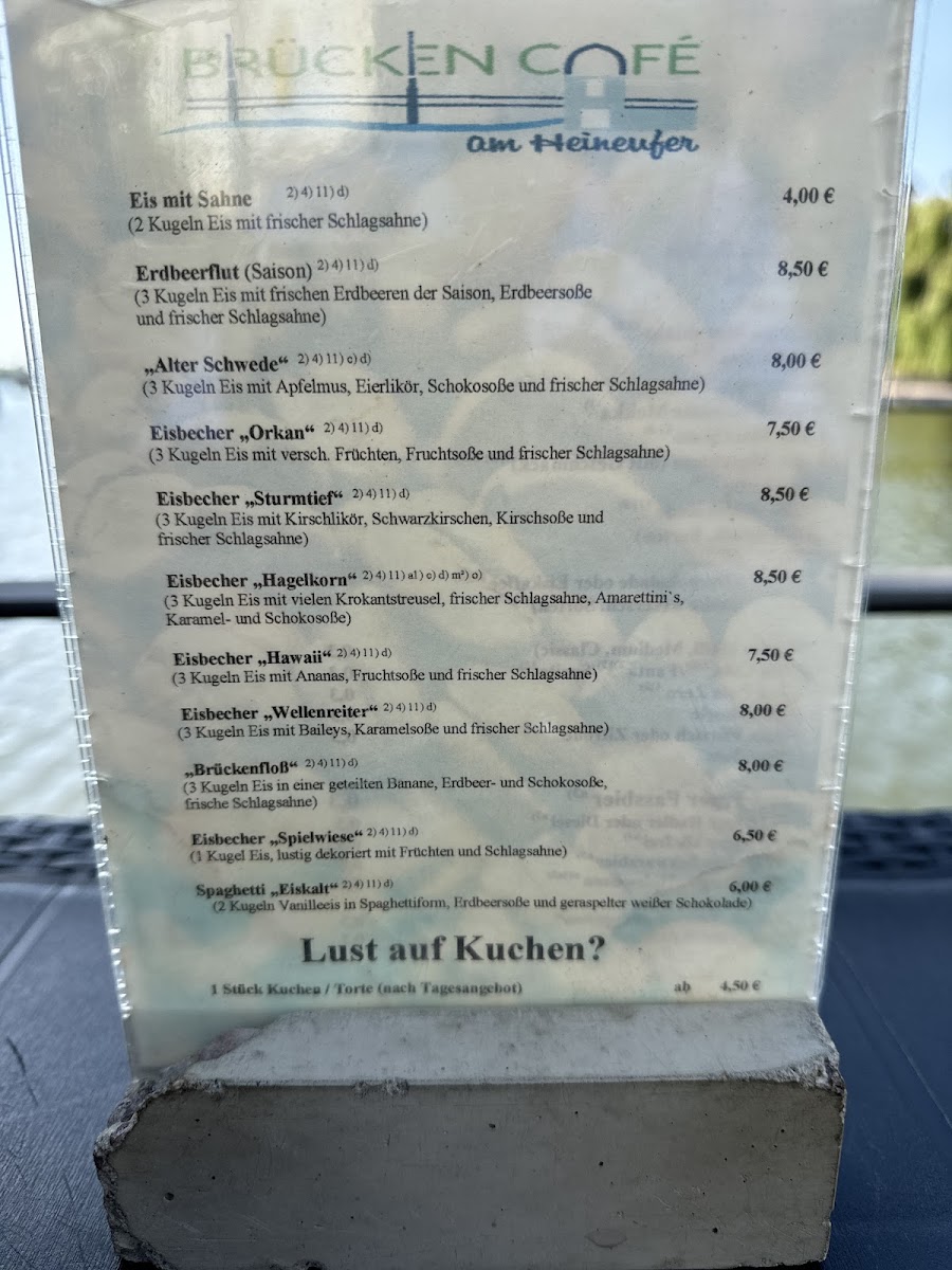Brückencafé am Heineufer menu board