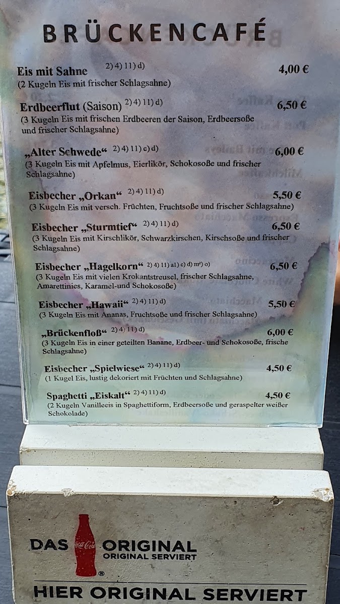 Brückencafé am Heineufer menu board