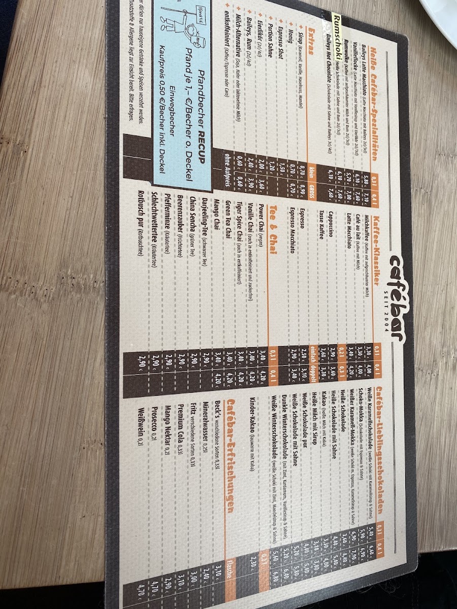 Brückencafé am Heineufer menu board
