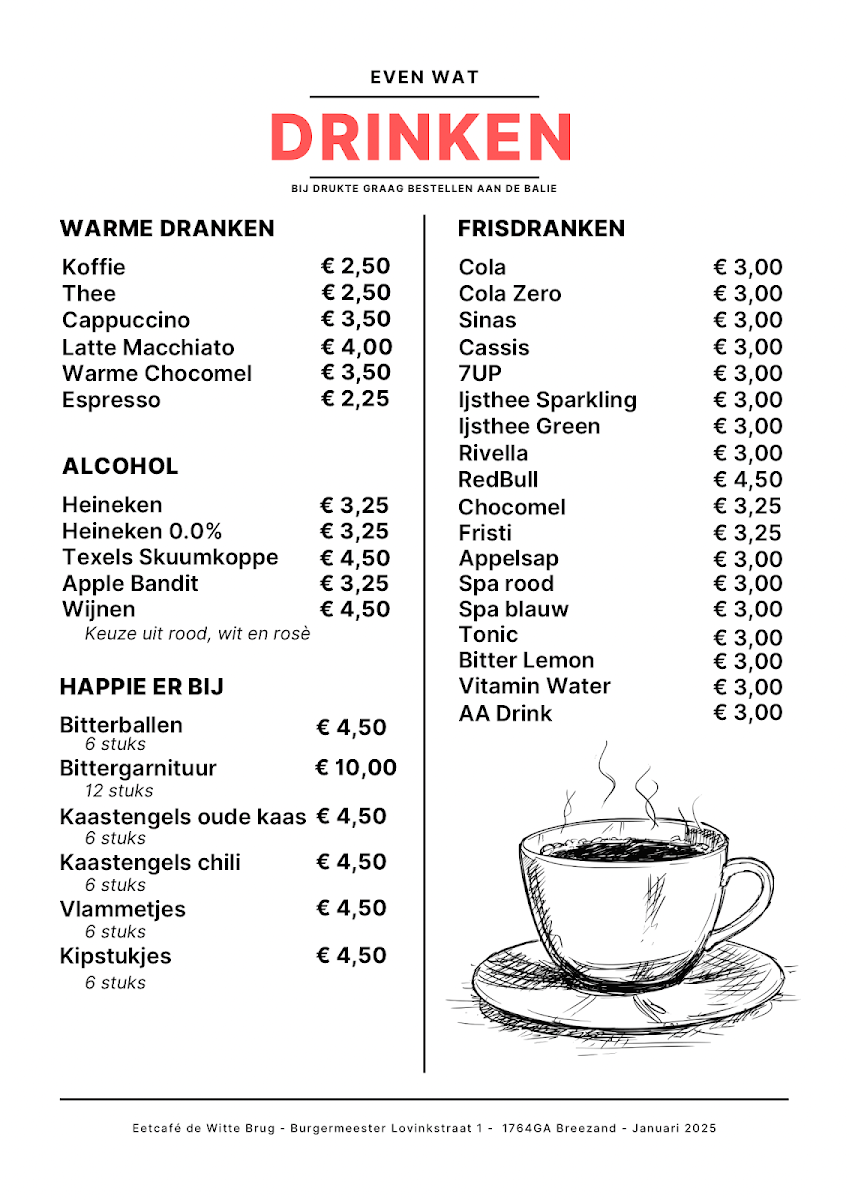 Eetcafe De Witte Brug menu board