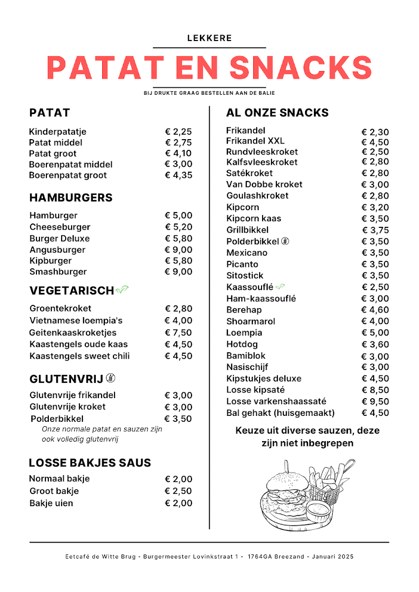 Eetcafe De Witte Brug menu board