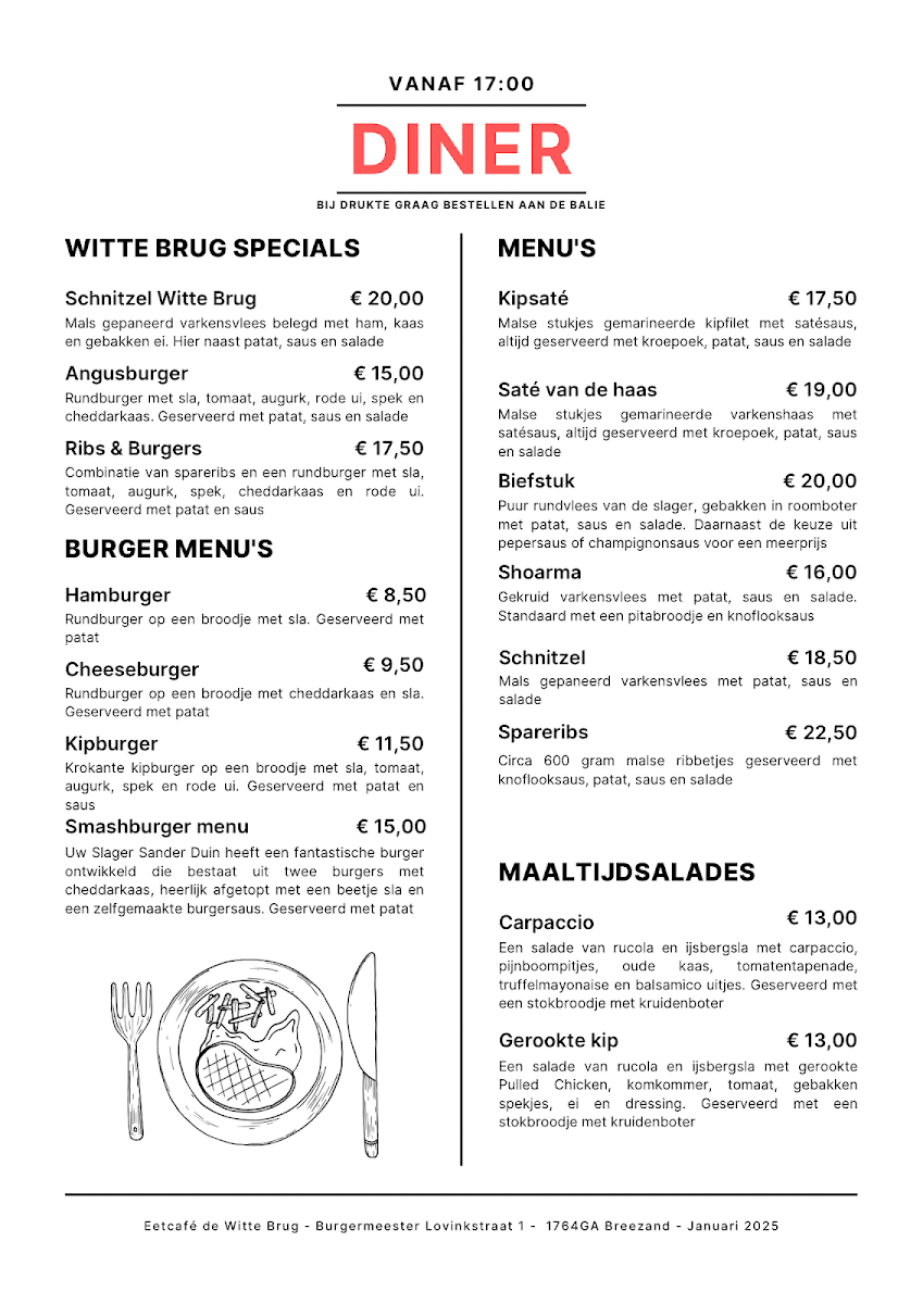 Eetcafe De Witte Brug menu board