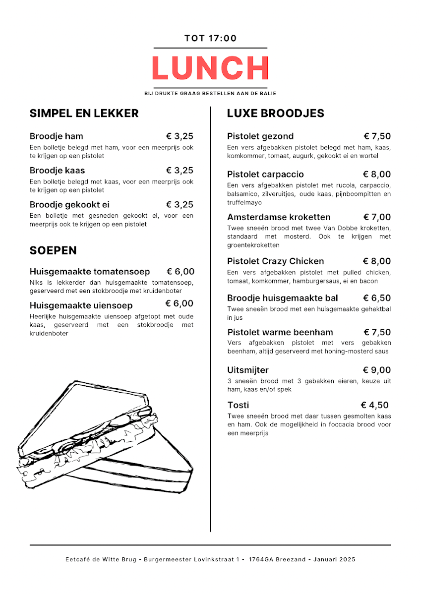 Eetcafe De Witte Brug menu board