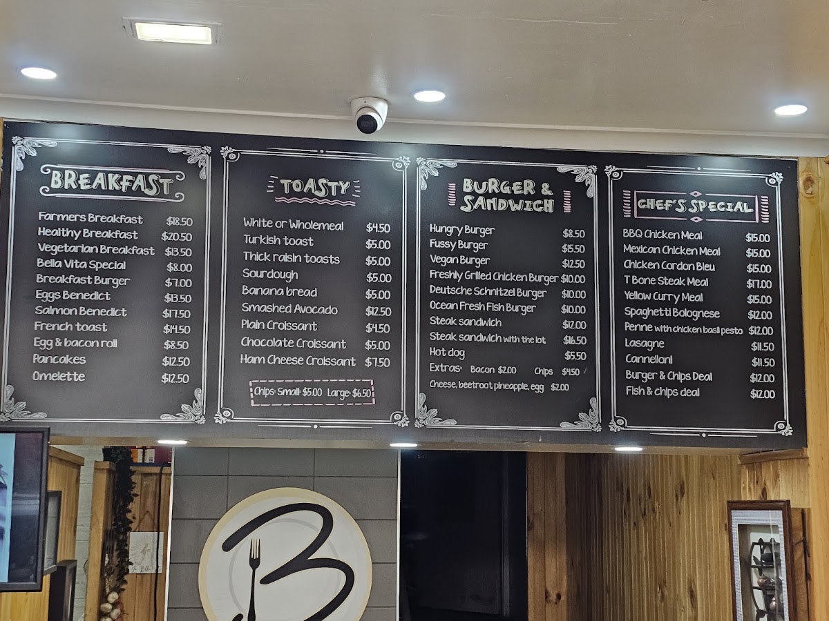 Bella Vita Cafe - Potts Point menu board
