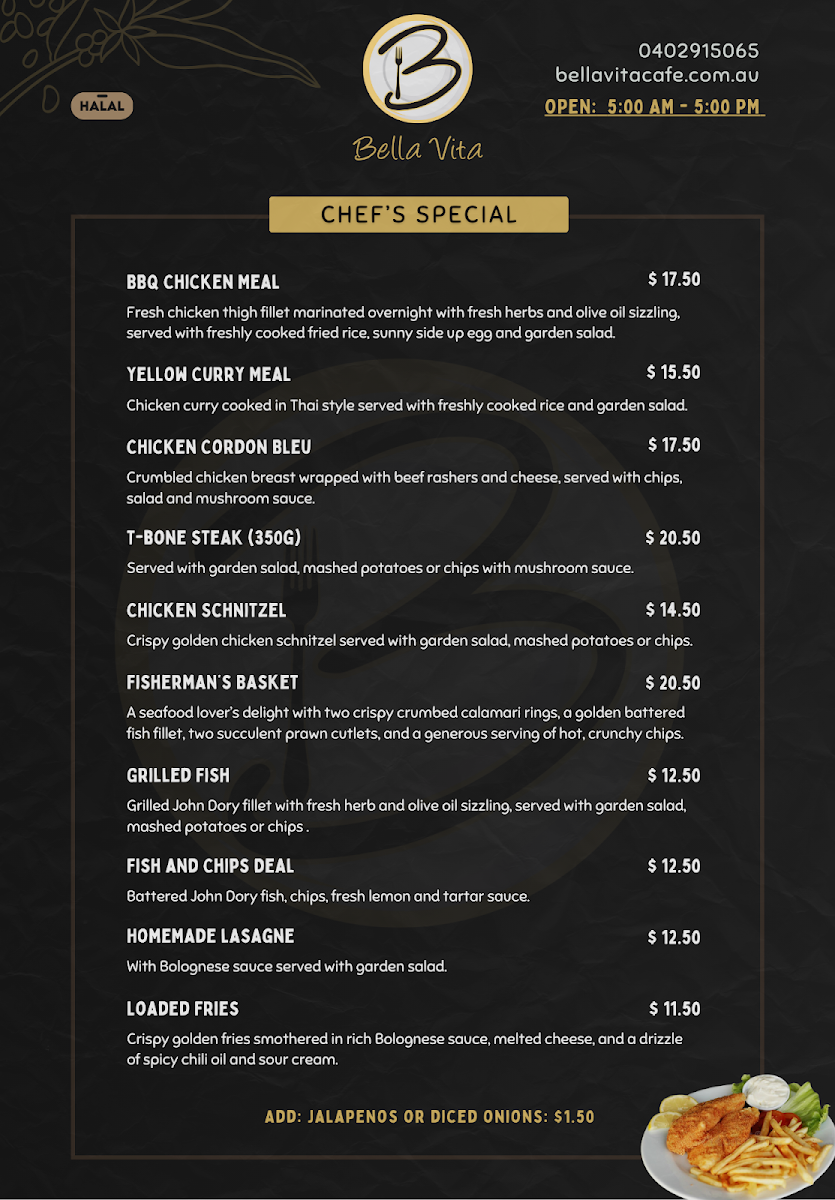 Bella Vita Cafe - Potts Point menu board