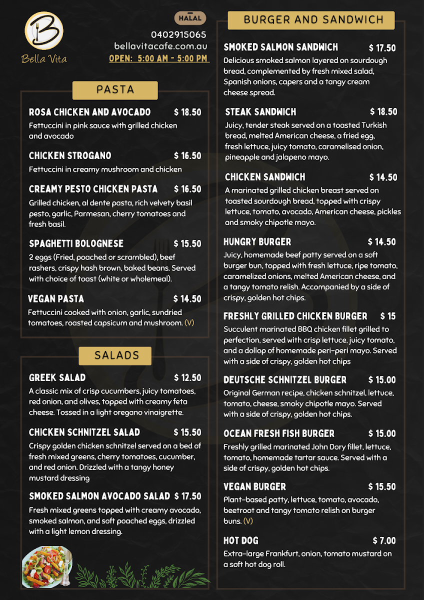 Bella Vita Cafe - Potts Point menu board