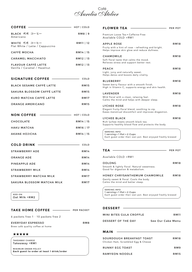 Aurelia Atelier @ Cheras menu board
