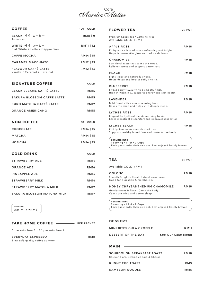 Aurelia Atelier @ Cheras menu board