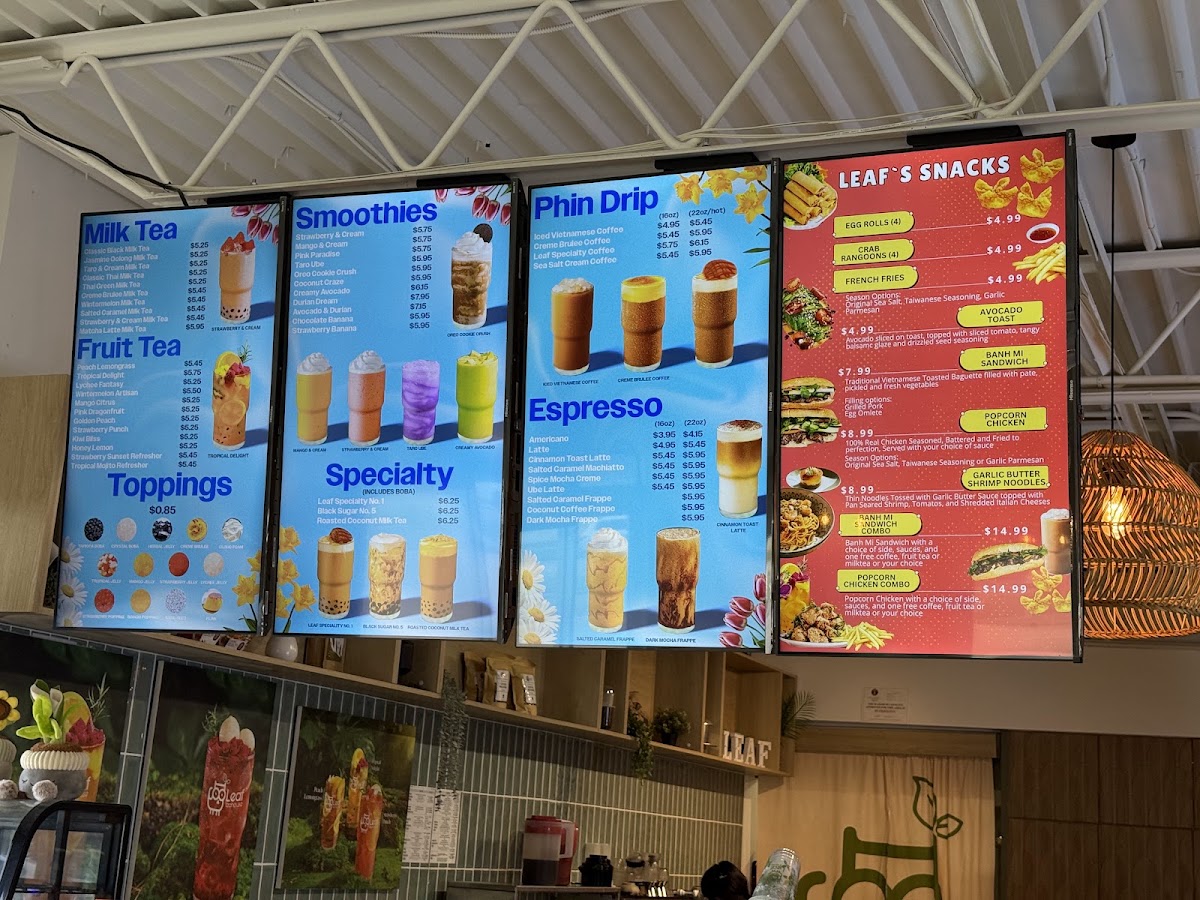 Leaf Teahouse West Central menu board
