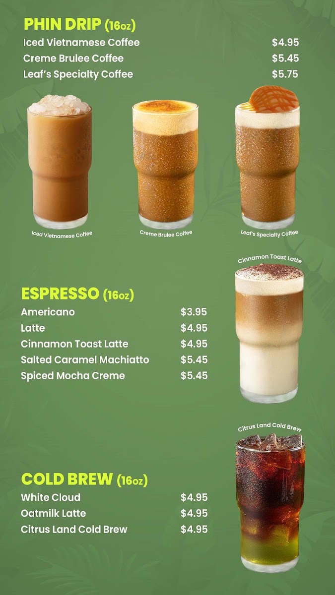 Leaf Teahouse West Central menu board