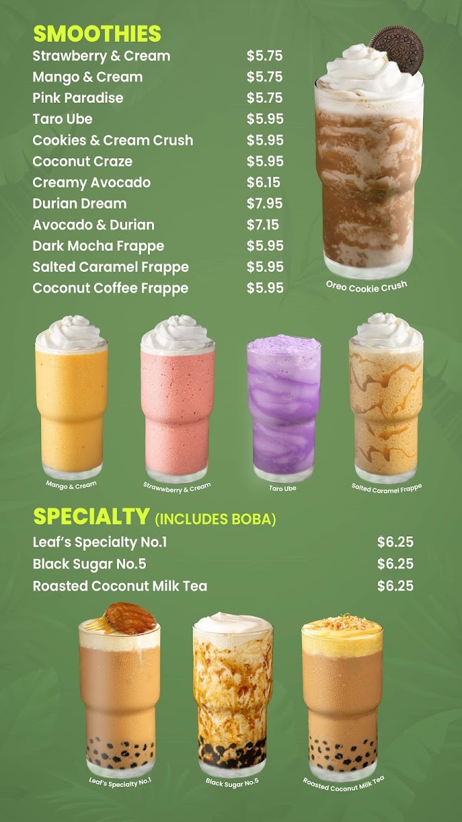 Leaf Teahouse West Central menu board