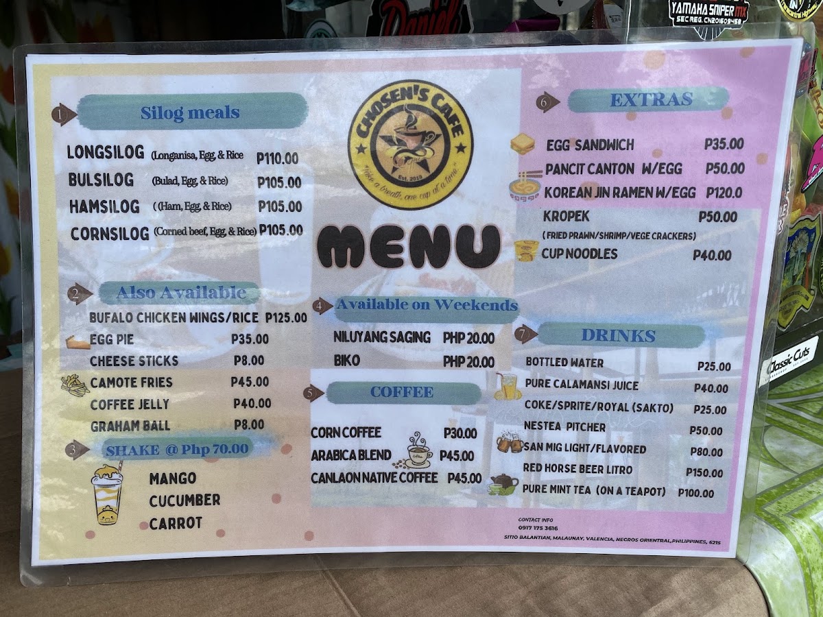Chosen's cafe menu board