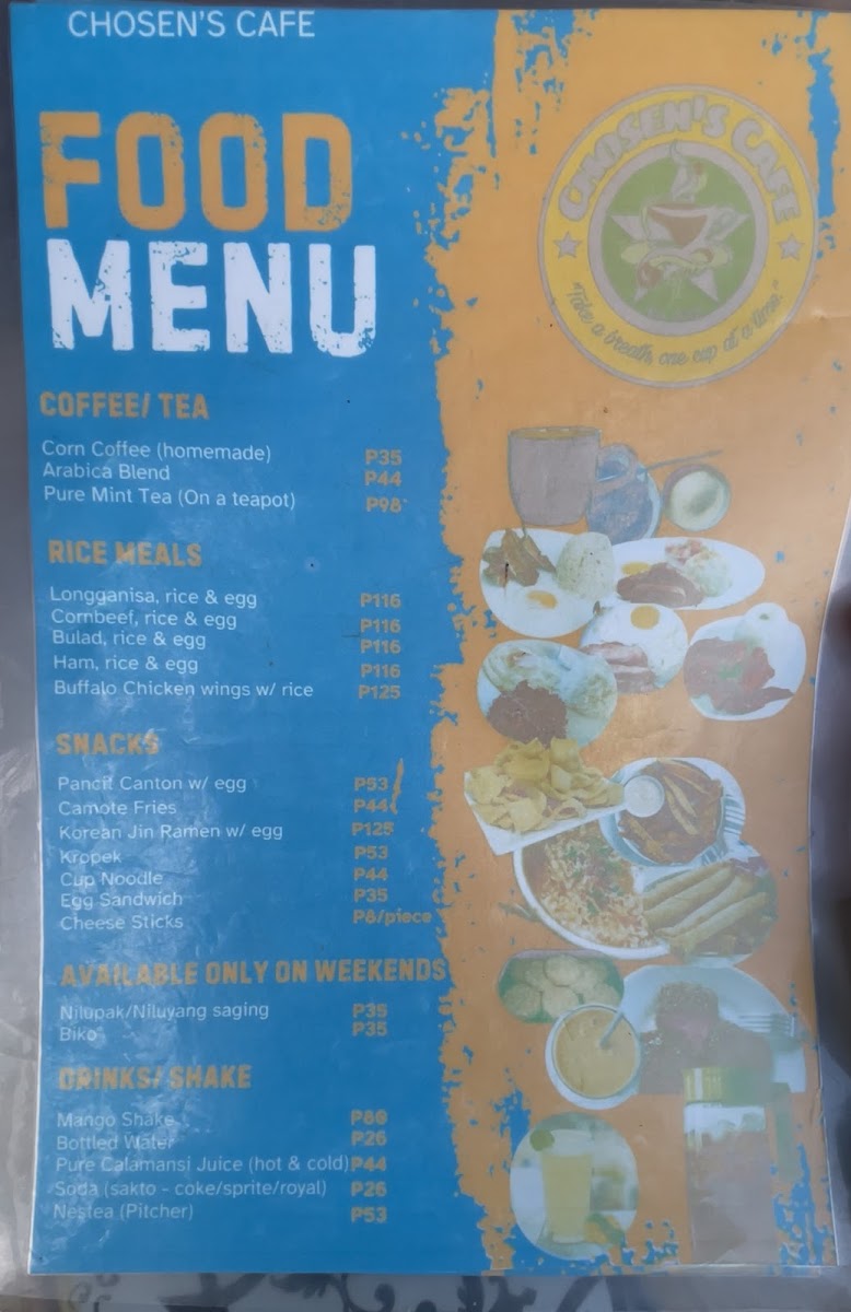 Chosen's cafe menu board