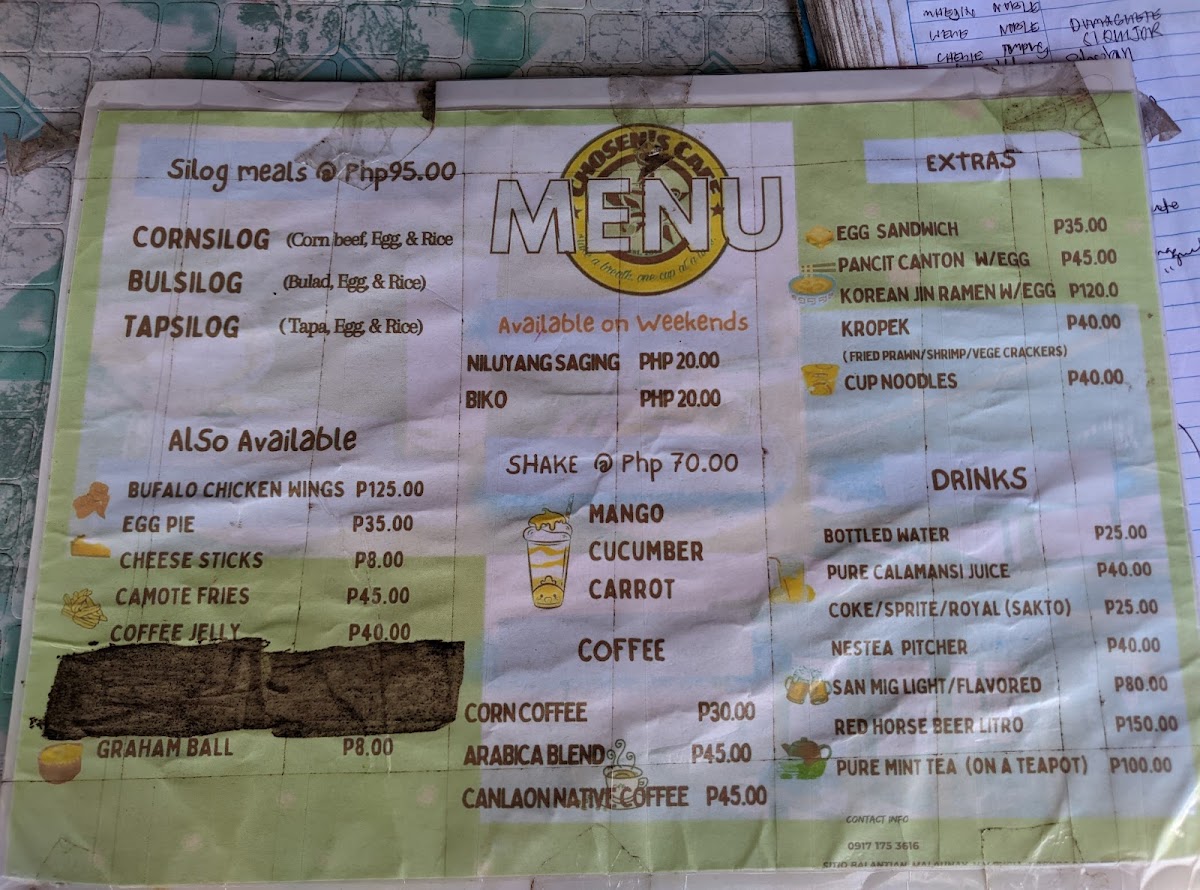 Chosen's cafe menu board