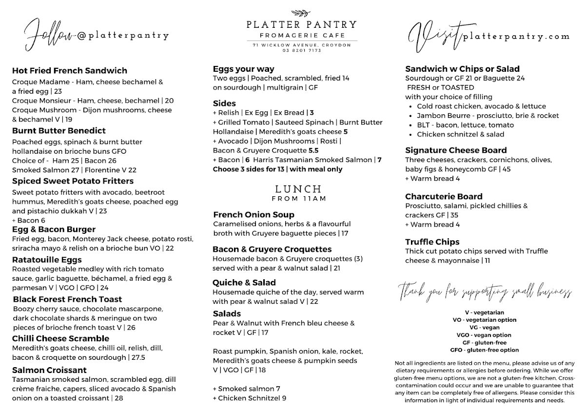 Platter Pantry menu board