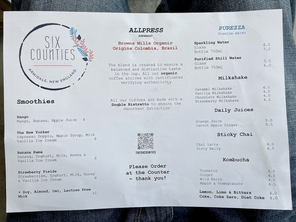 Six Counties Cafe & Restaurant at NERAM menu board