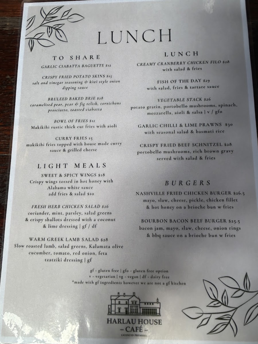 Harlau House Cafe (formerly The Stables) menu board