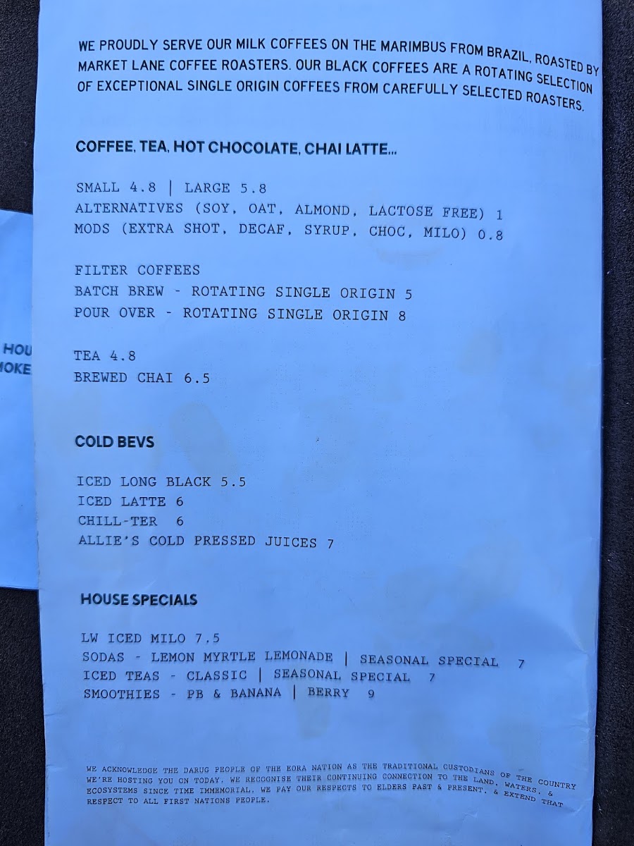 Little West menu board
