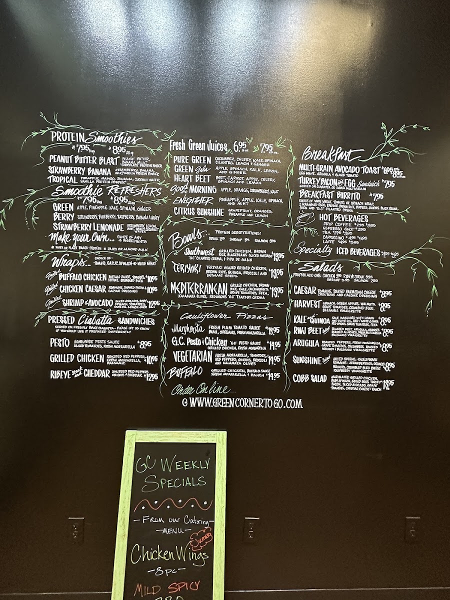 Green Corner Cafe menu board