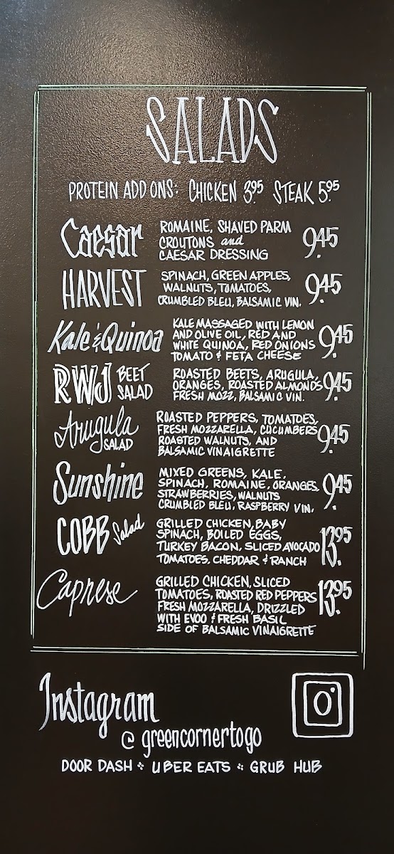 Green Corner Cafe menu board