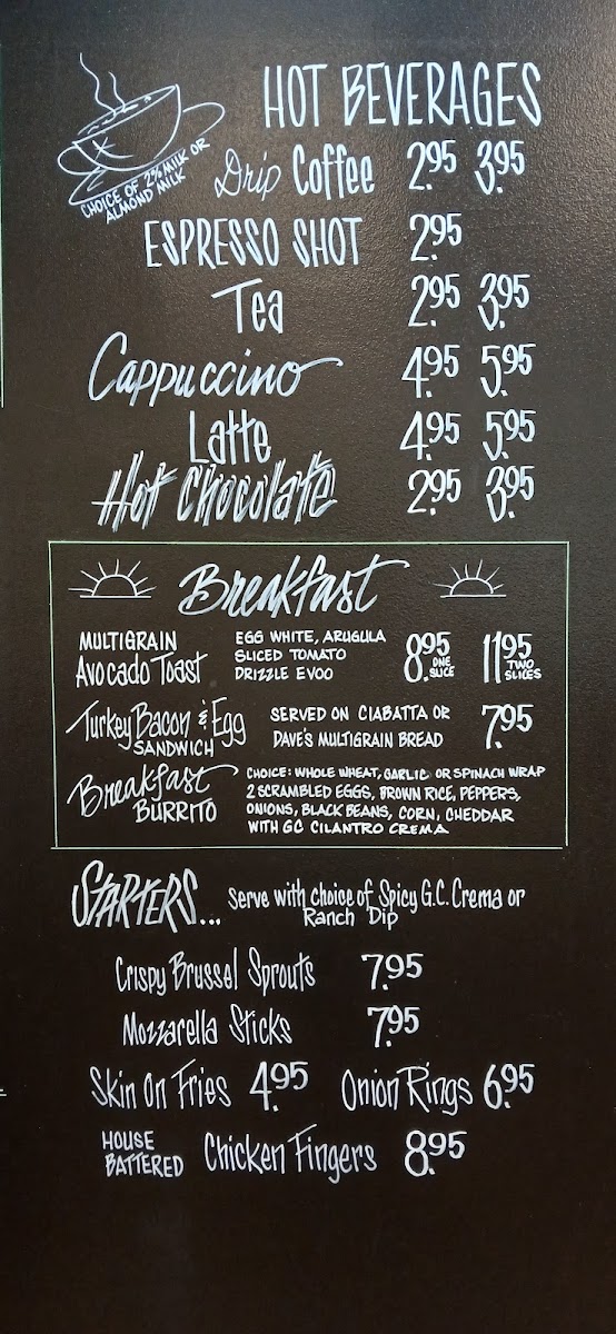 Green Corner Cafe menu board
