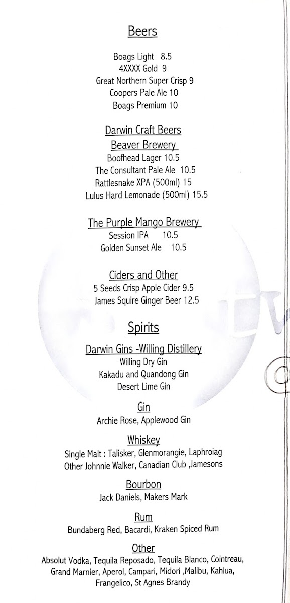 Saltwater @ Bundilla menu board