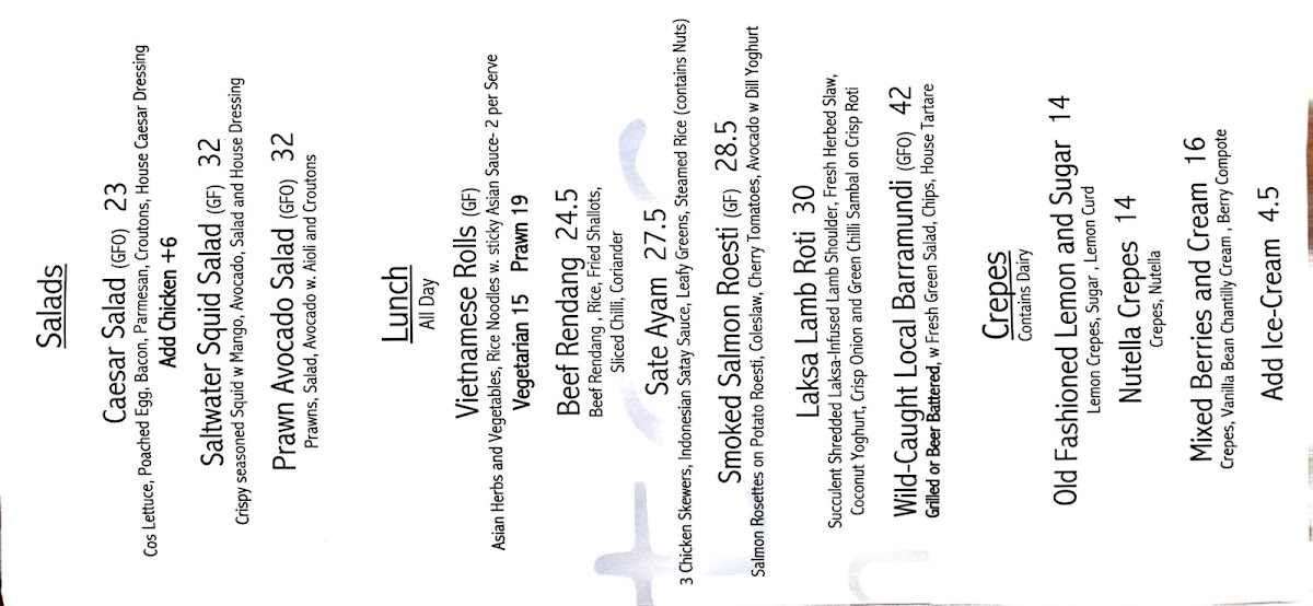 Saltwater @ Bundilla menu board