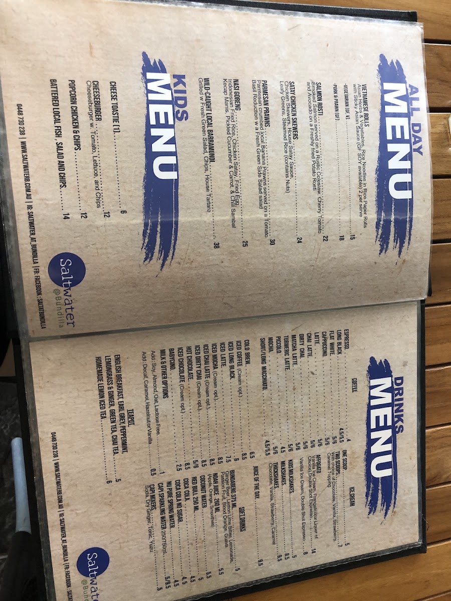 Saltwater @ Bundilla menu board