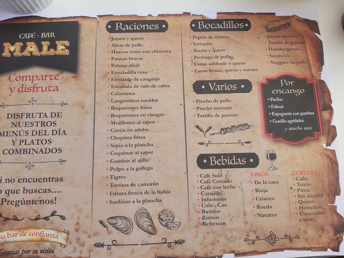 Bar Male menu board
