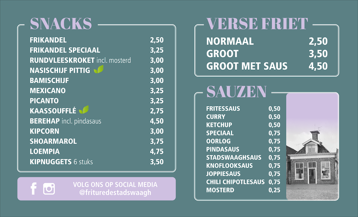 De Stadswaagh Restaurant menu board