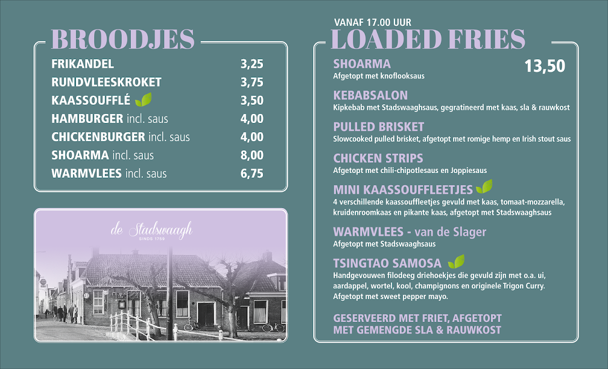 De Stadswaagh Restaurant menu board