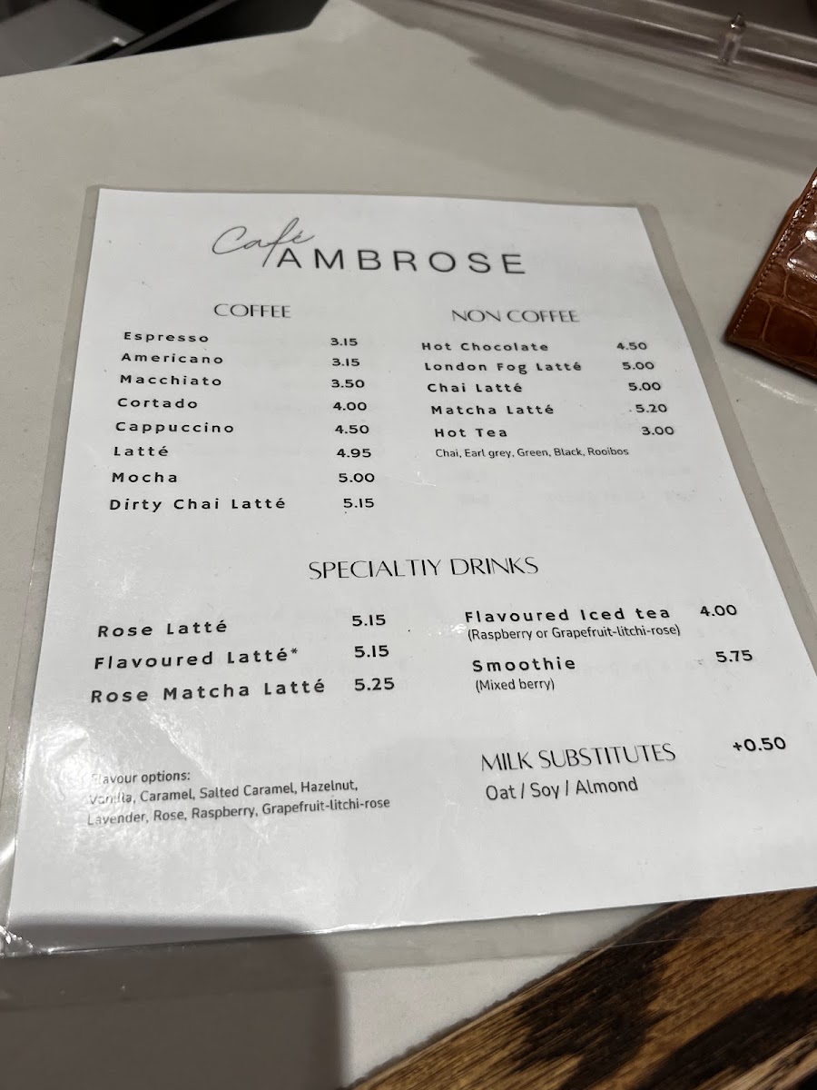 Ambrose Café menu board