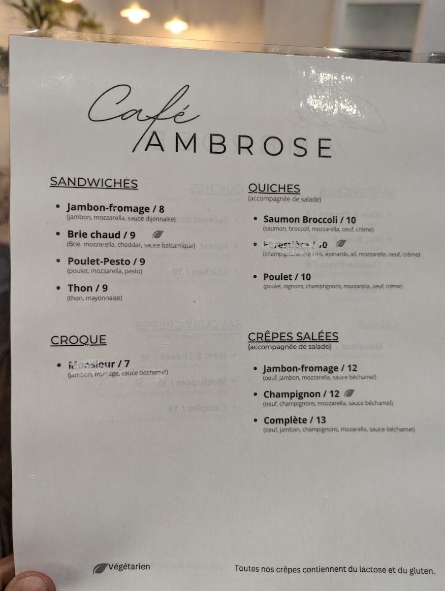 Ambrose Café menu board
