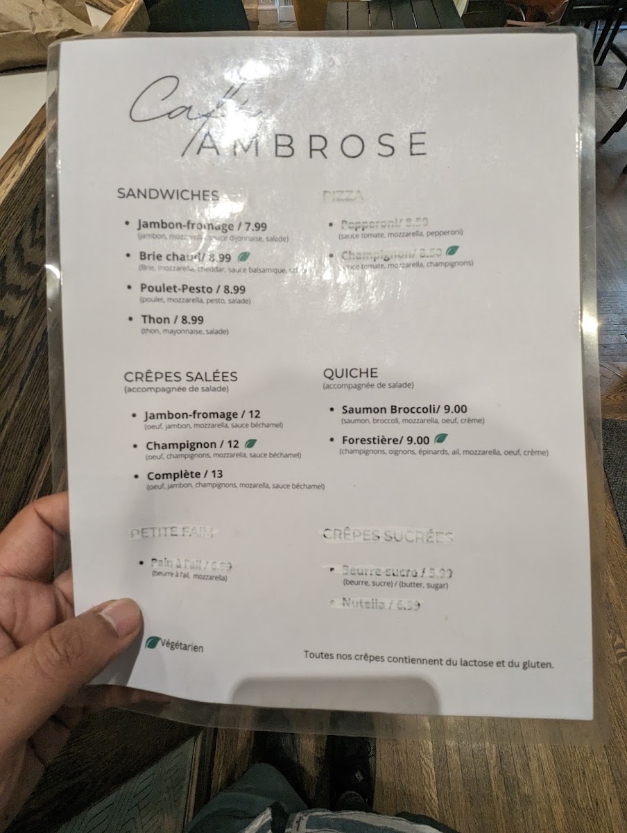 Ambrose Café menu board