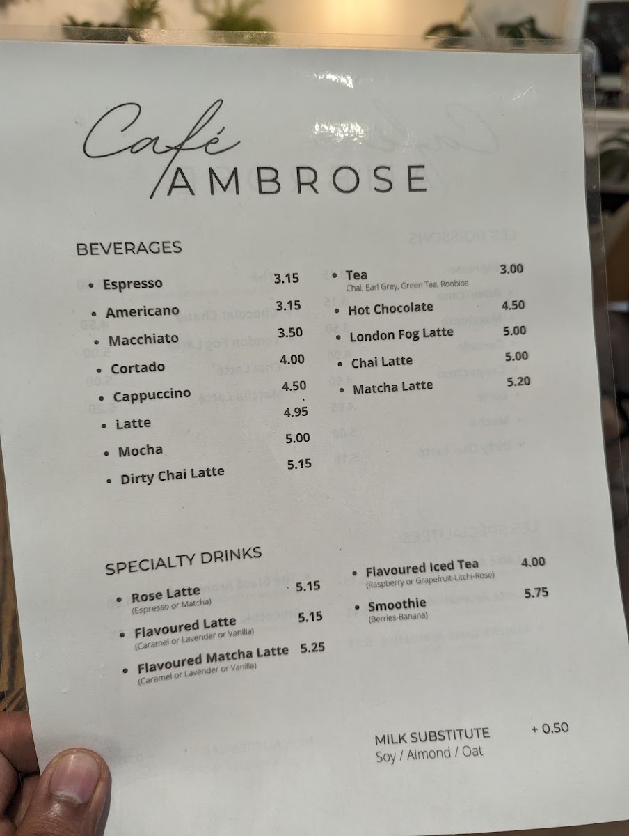 Ambrose Café menu board
