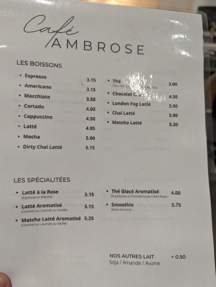 Ambrose Café menu board