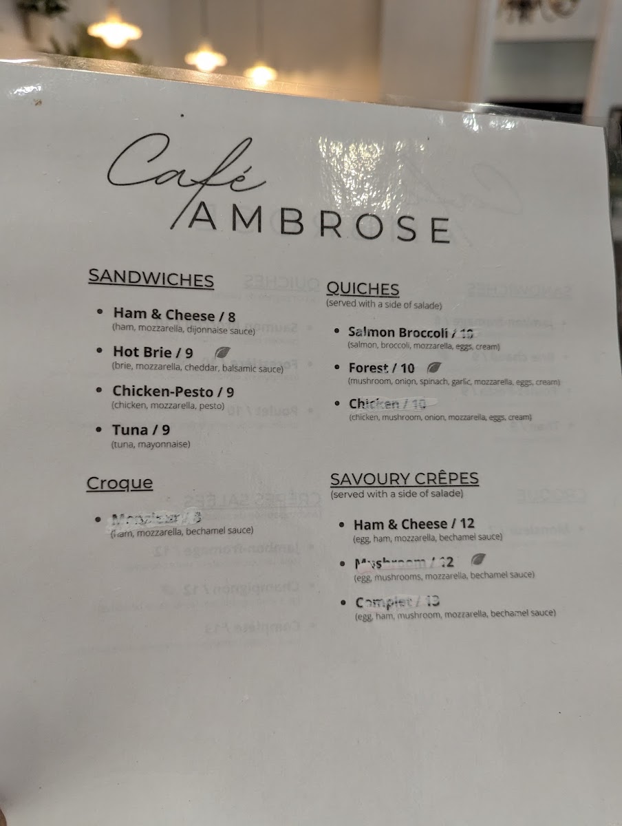 Ambrose Café menu board