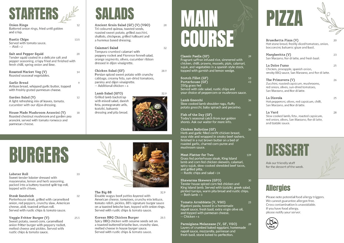LOT 88 on the park menu board