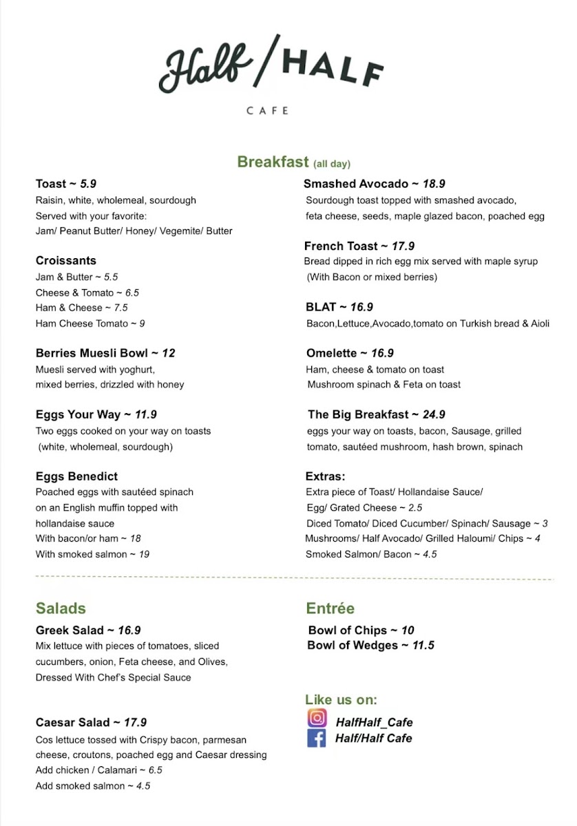 Half/Half Café menu board