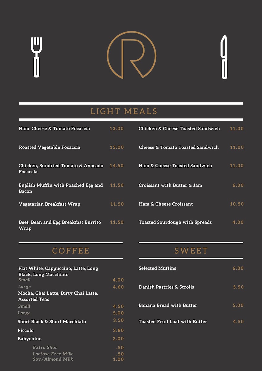 Le Cafe @ Oaks R Suites Geelong menu board