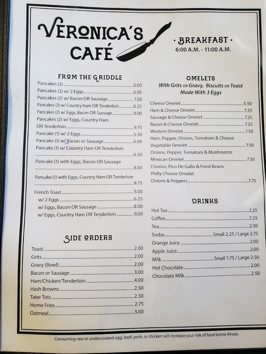 Veronica's Cafe menu board